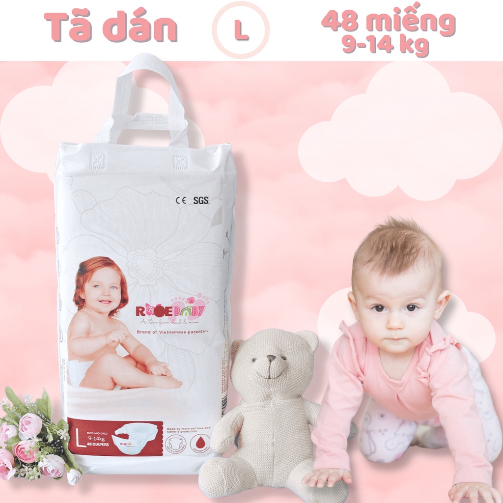 Bịch Tã Dán ROSE BABY size L (48 miếng - dành cho trẻ từ 9kg đến 14kg)