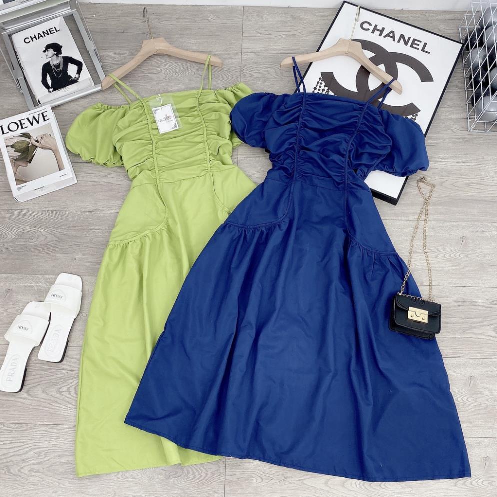 [ 𝐅𝐑𝐄𝐄 𝐒𝐇𝐈𝐏 ]  VÁY 2 DÂY TRỄ VAI RÚM NGỰC SIÊU HÓT DÁNG DÀI Ạ