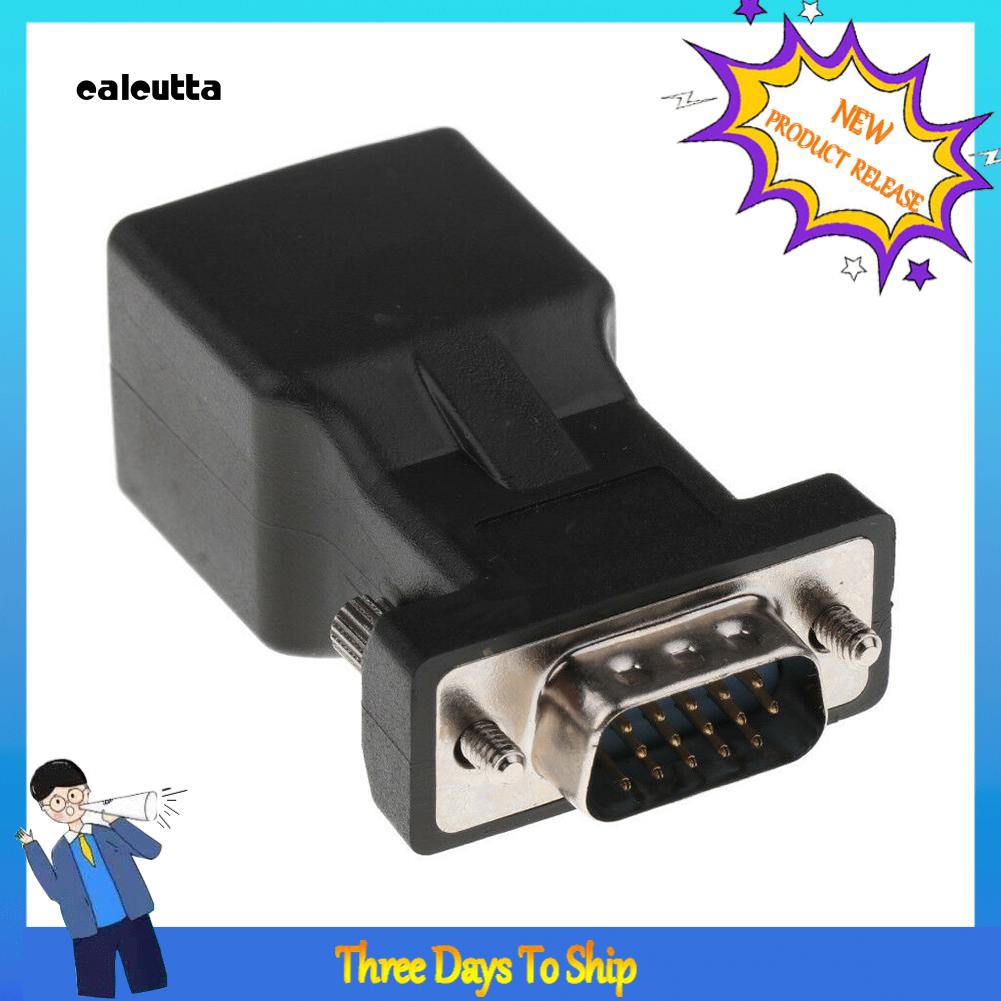 ✡COD✡2Pcs 15 Pin VGA Male to RJ45 Female Ethernet Adapter Connector LAN Extender