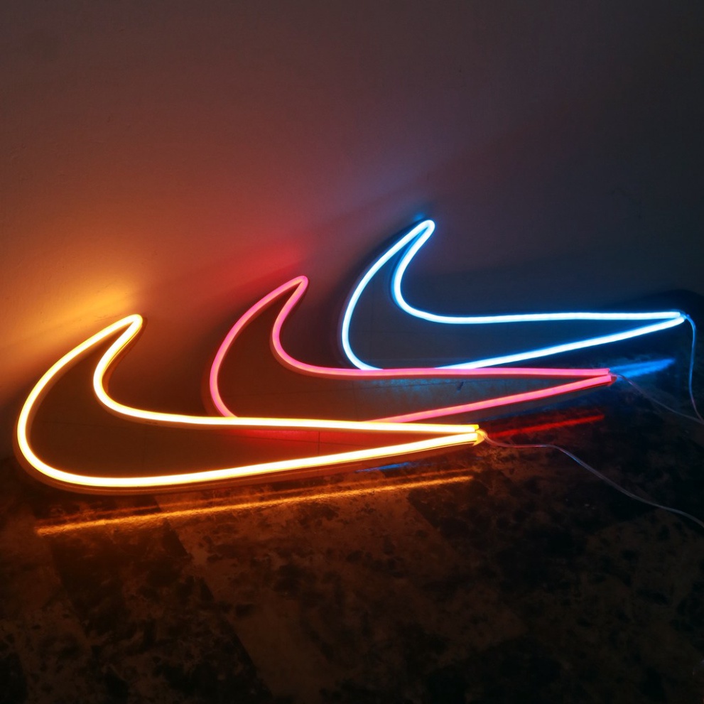Đèn neon logo hình nike decor phòng ngủ, Thiết kế led neon theo yêu cầu nhiều màu sắc.