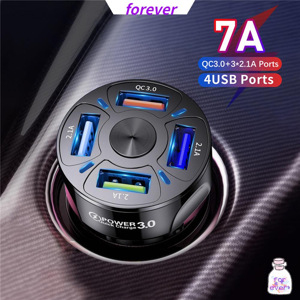Sạc Nhanh 4 Cổng USB QC 3.0 Có Màn Hình LED Hiển Thị Dành Cho Xe Hơi
