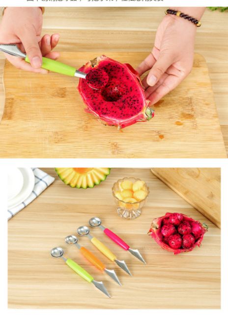 Muỗng tròn nạo trái cây, dao thìa khắc tỉa hoa quả 2 đầu