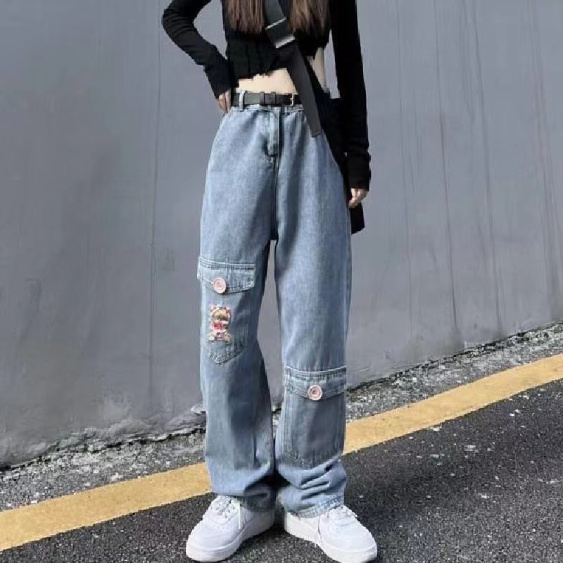 Quần Jeans Nữ Lưng Cao Thêu Hoa Thời Trang Hàn Quốc