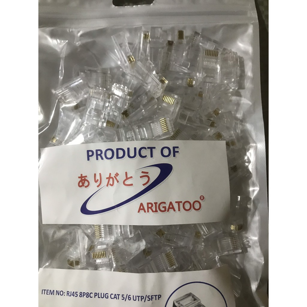 Túi (Bịch) 100 Đầu mạng Rj45 CAT5/ CAT6 Golden Japan/Arigatoo/ Tika Link - Túi 100 Hạt -Đầu bấm dây mạng lan interne