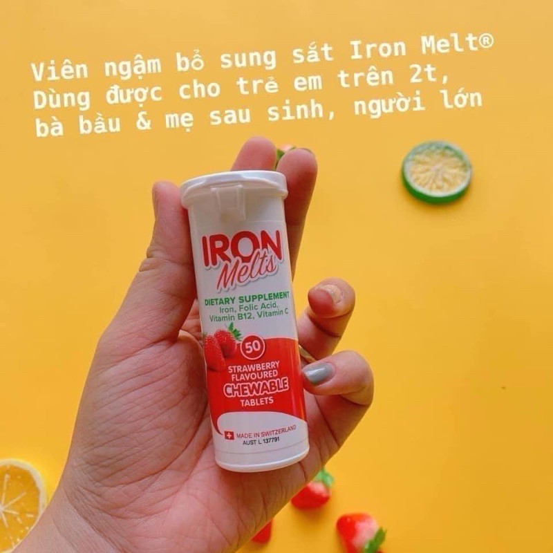 Viên Ngậm Bổ Sung Sắt Iron Melts Chewable Vị Dâu 50 Viên