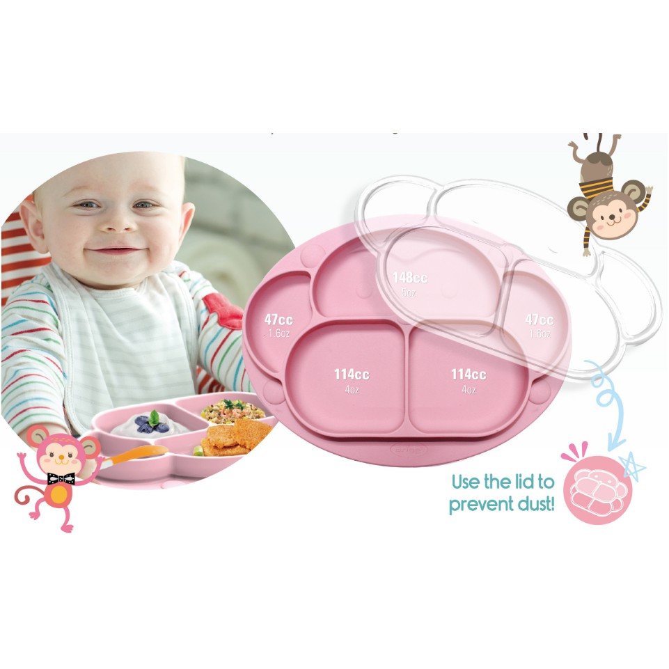 Khay cho bé ăn dặm silicone có đế hút chống đổ Monkey Ange