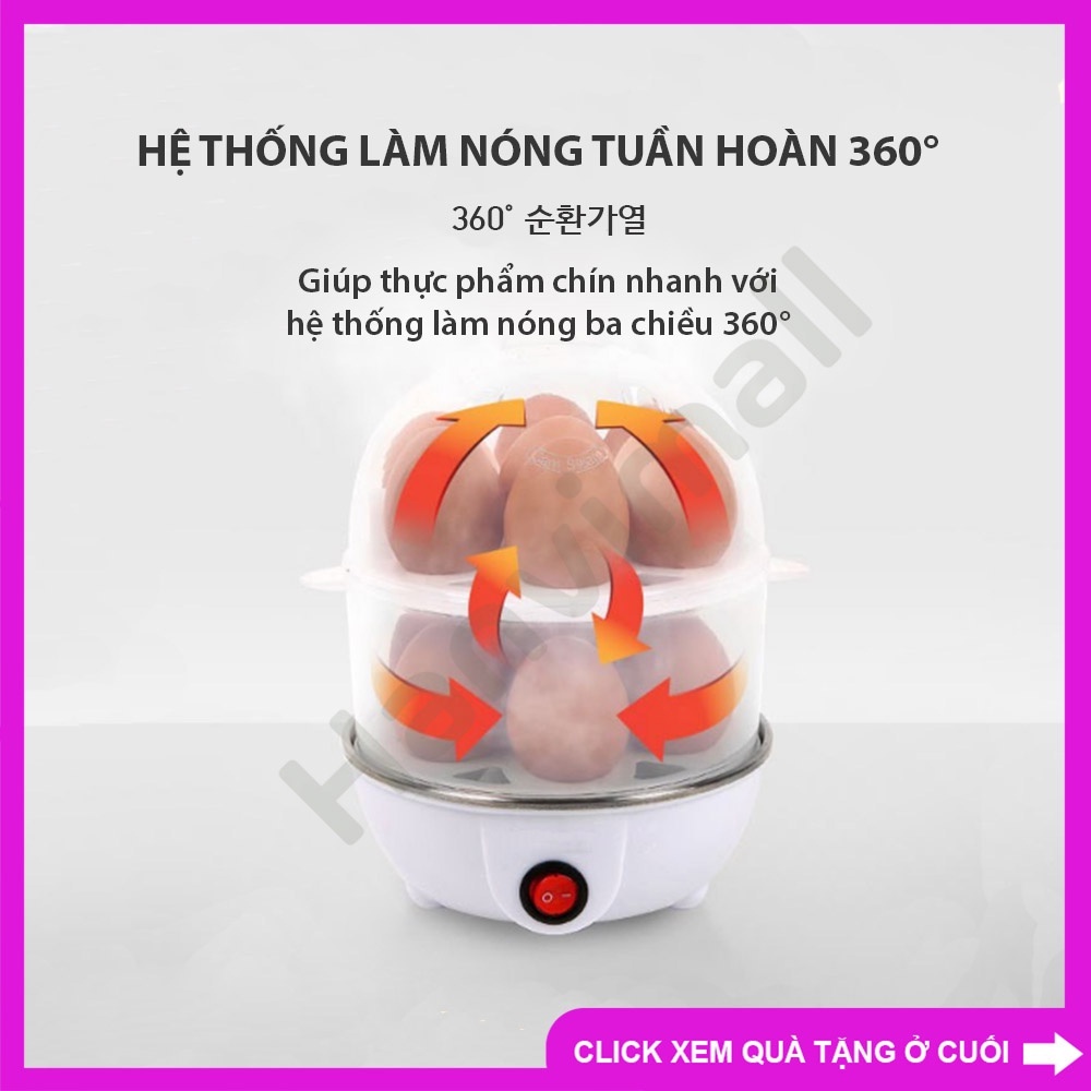 Nồi hấp trứng mini 2 tầng đa chức năng, dùng hấp trứng, bánh bao, rau củ, hải sản