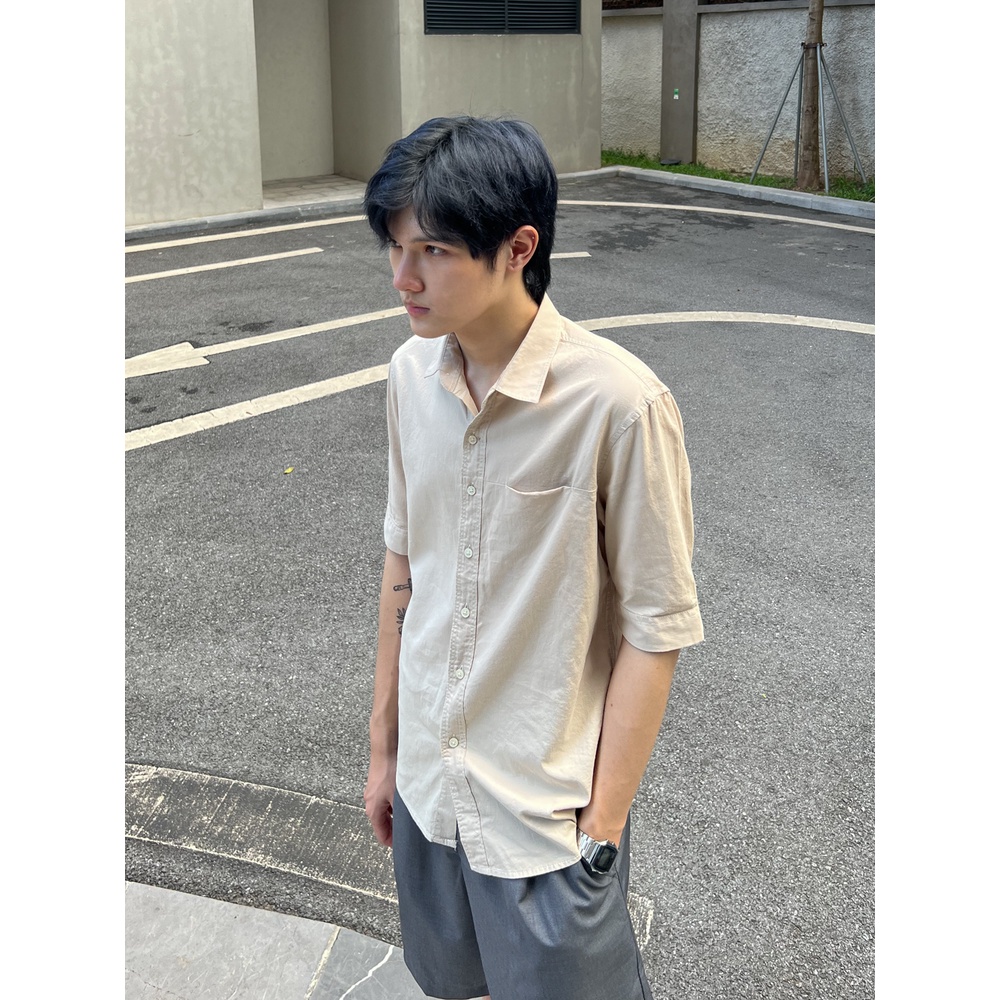 Áo sơ mi unisex JAMS cổ bẻ tay lỡ có túi đứng form công sở nam nữ cotton phong cách Hàn Quốc
