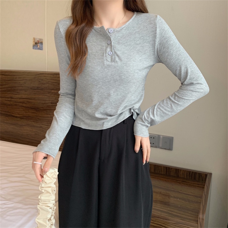 【ZHELIHANGFEI】Áo Thun Tay Dài Màu Sắc Đơn Giản Cho Nữ