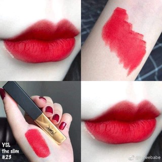 Son YSL Rouge Slim Matte màu 23 Mystery Red đỏ tươi pha chút ánh cam tươi trẻ sáng da [Date 11 tháng]