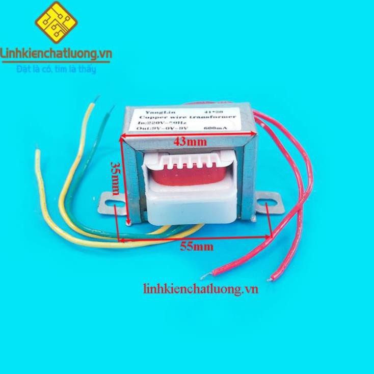 Biến áp nguồn đối xứng 9V 600mA dây đồng