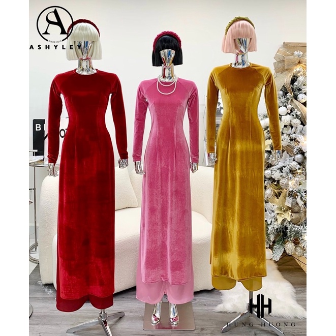SET ÁO DÀI NHUNG TRƠN 5 MÀU TẶNG KÈM MẤN TẾT