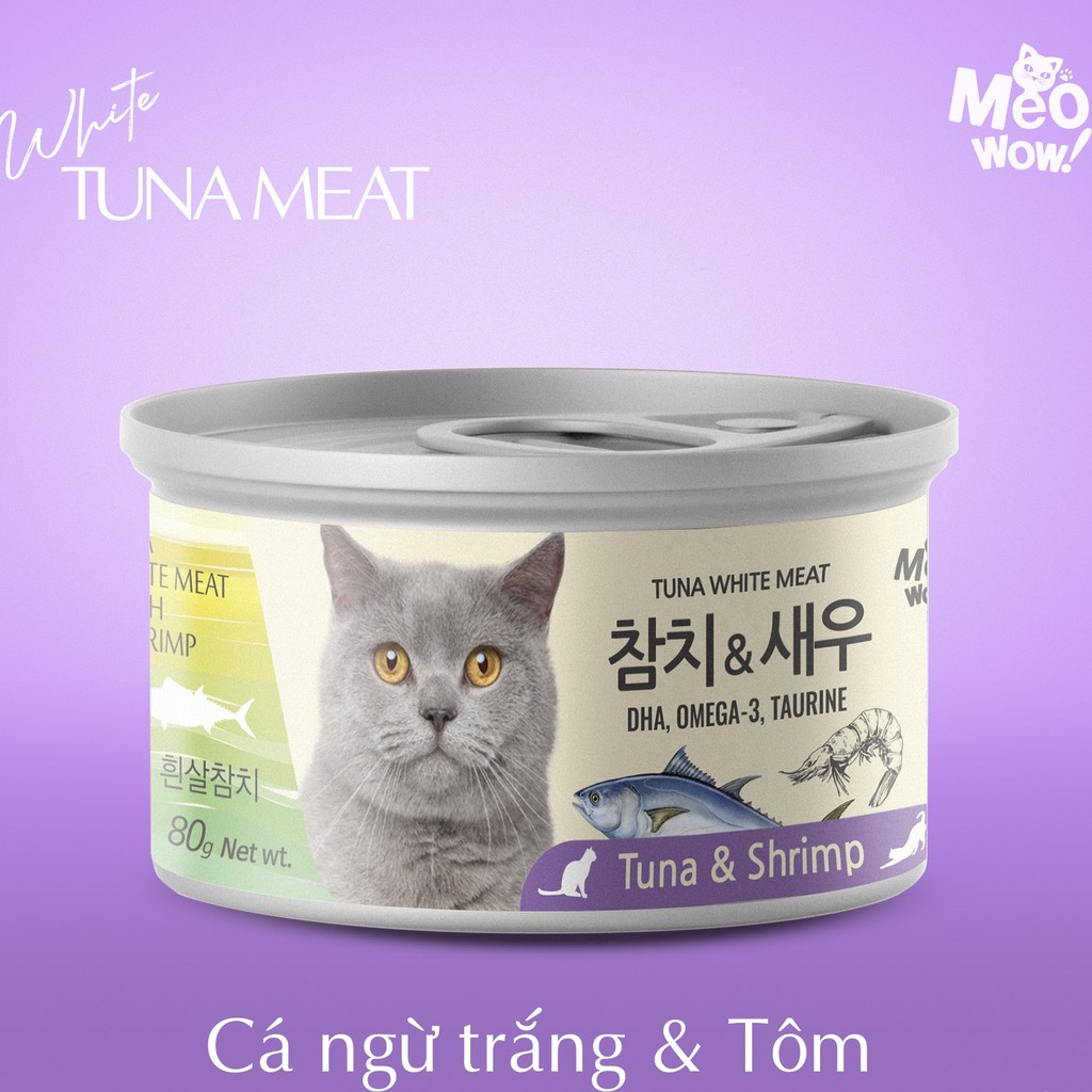 &quot;80g&quot;CÁ NGỪ TRẮNG &amp; TÔM ĐÓNG HỘP CHO MÈO giàu chất béo bão hòa không no - chất béo có lợi cho sức khỏe, dễ tiêu hóa