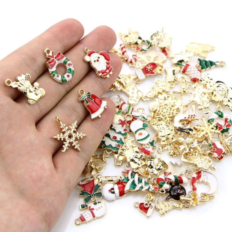 Set 5 mặt dây chuyền Giáng Sinh - Nguyên liệu làm vòng tay, cột tóc, móc khóa Noel