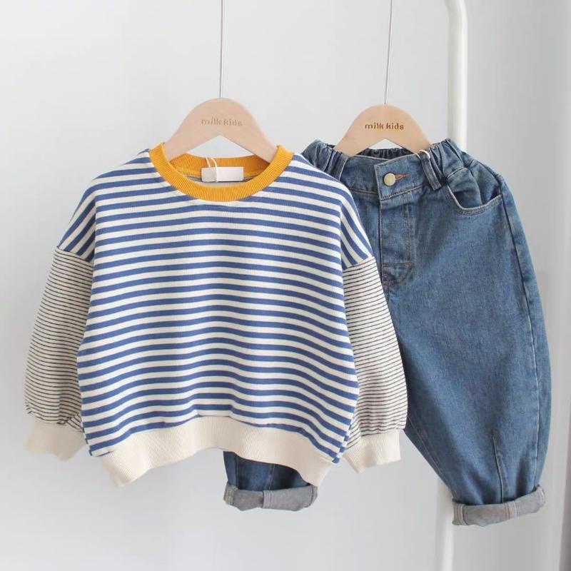 Áo Sweater Chui Đầu Phối Màu Tương Phản Kẻ Sọc Ngang Thời Trang Xuân Thu Phù Hợp Với Bé Trai Và Bé Gái