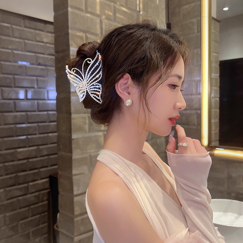 Kẹp tóc hình bướm mẫu mới 2022 tinh tế sang trọng cho nữ phong cách Hàn Quốc, kẹp tóc sau đầu đính đá đính ngọc