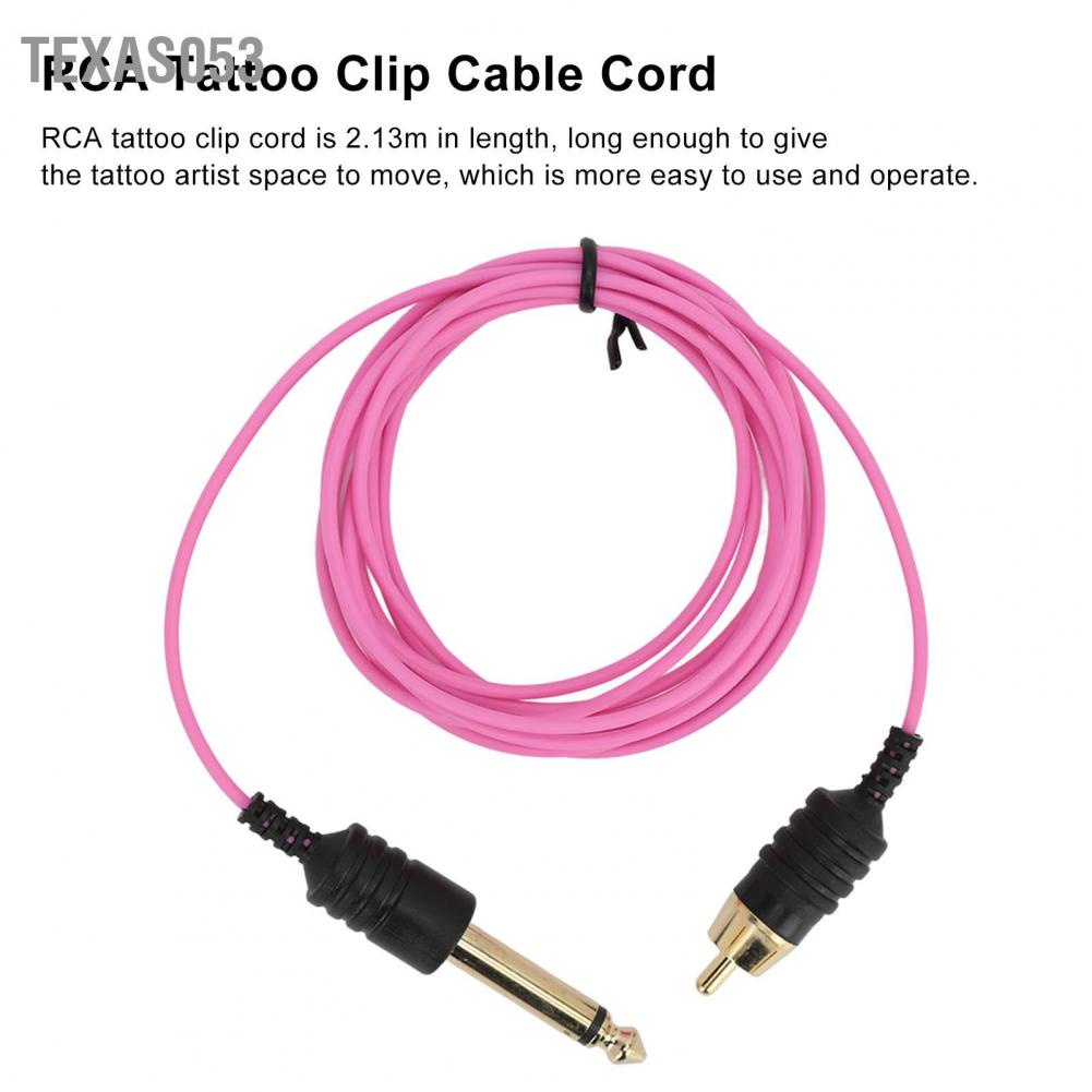 Texas053 Chiều dài 2.13m Dây kẹp hình xăm RCA Siêu mỏng Linh hoạt chống mài mòn Máy cáp Màu hồng