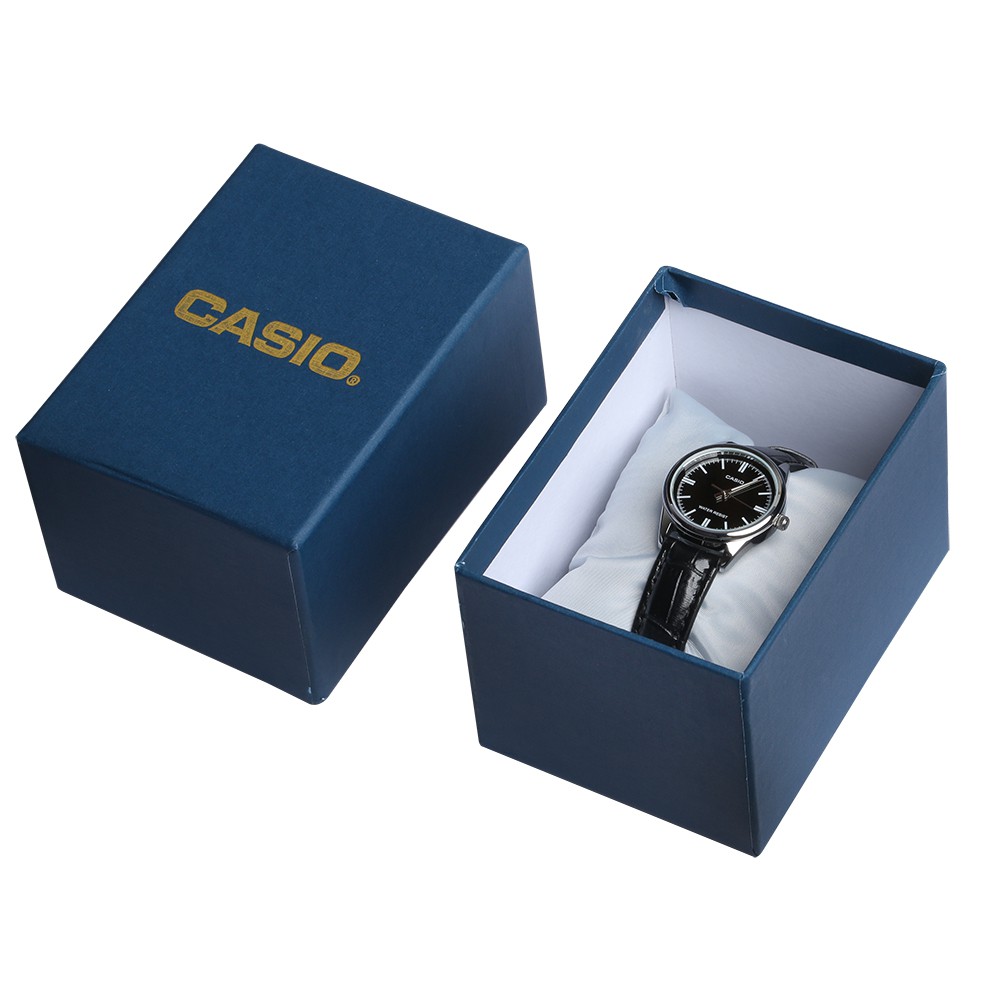 ĐỒNG HỒ NỮ CASIO LTP-V005L-1AUDF Dây da đen - Mặt kim trắng nền đen Huyền bí