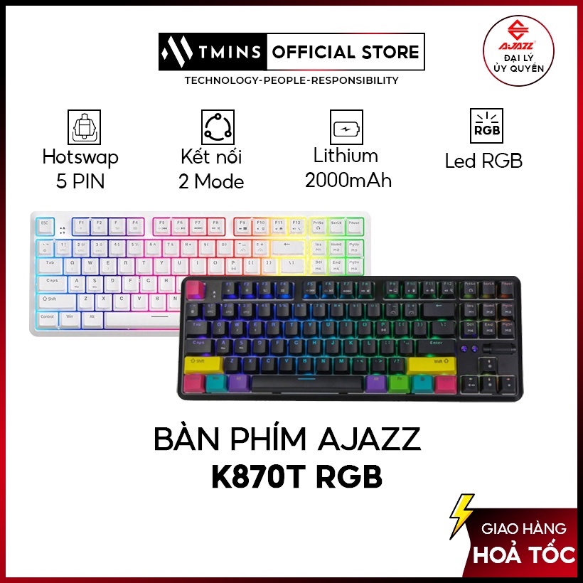 Bàn phím cơ không dây AJAZZ K870T RGB -  2 Mode  - Hàng chính hãng bảo hành 2 năm