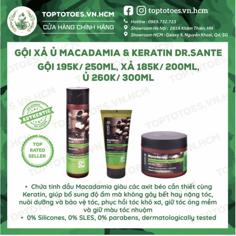 Gội xả ủ Dr.Sante Macadamia & Keratin dưỡng ẩm, phục hồi và bảo vệ tóc, giữ màu tóc nhuộm
