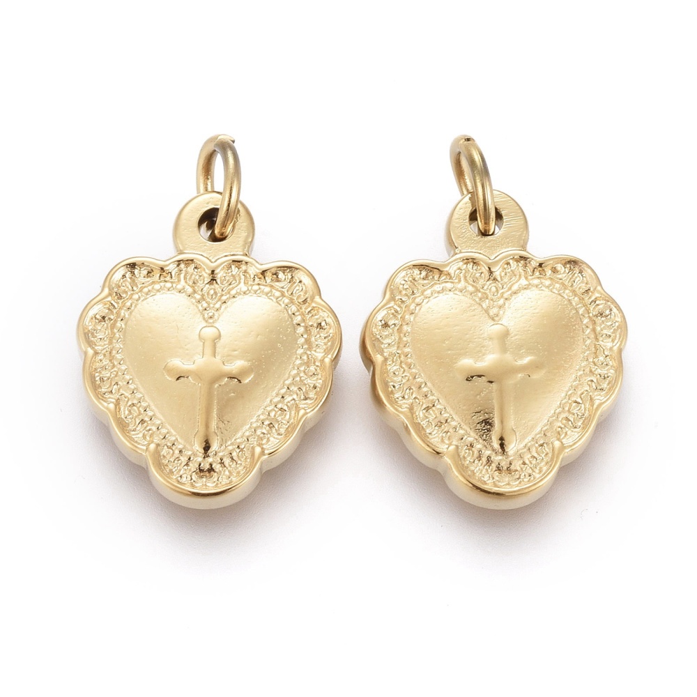 Mặt dây chuyền BENECREAT hình trái tim bằng thép không gỉ 316 14.5x12x3mm lỗ 3.4mm