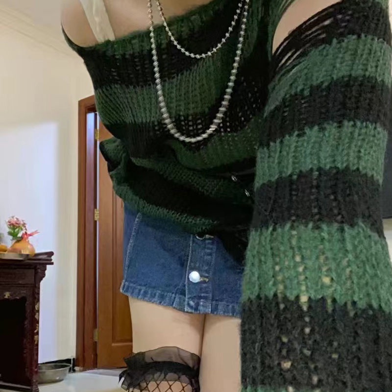 Áo Sweater Y2K Millennium Dáng Rộng Họa Tiết Kẻ Sọc Phong Cách Retro Cá Tính Cho Cặp Đôi