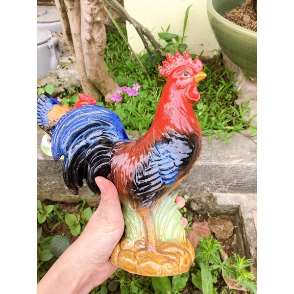 Tiểu cảnh gà trống mái gốm Bát Tràng