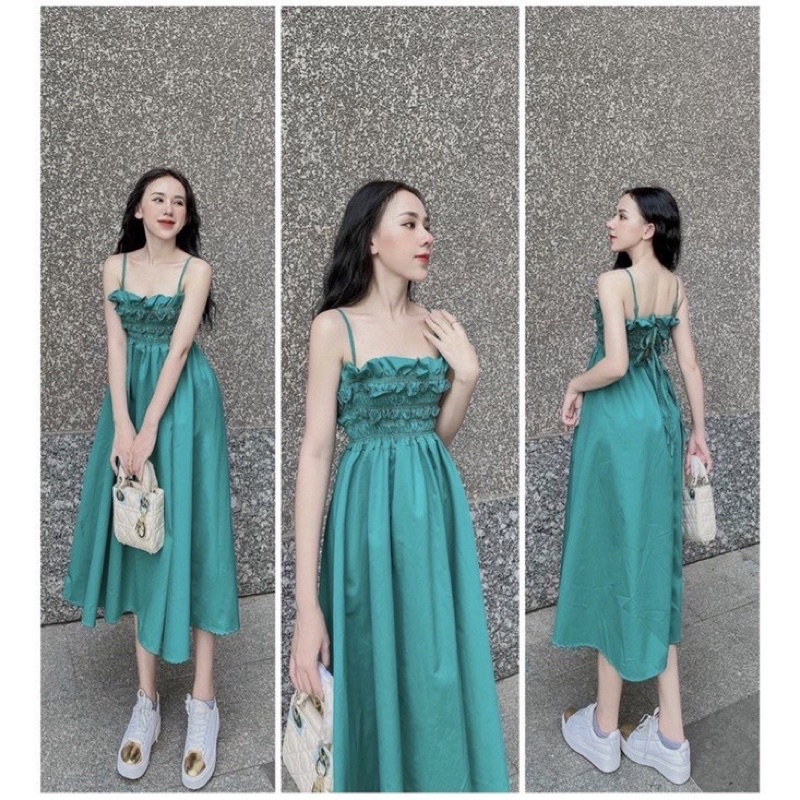 VÁY 2 DÂY CHUN NGỰC DÁNG XOÈ ULZZANG CỘT DÂY