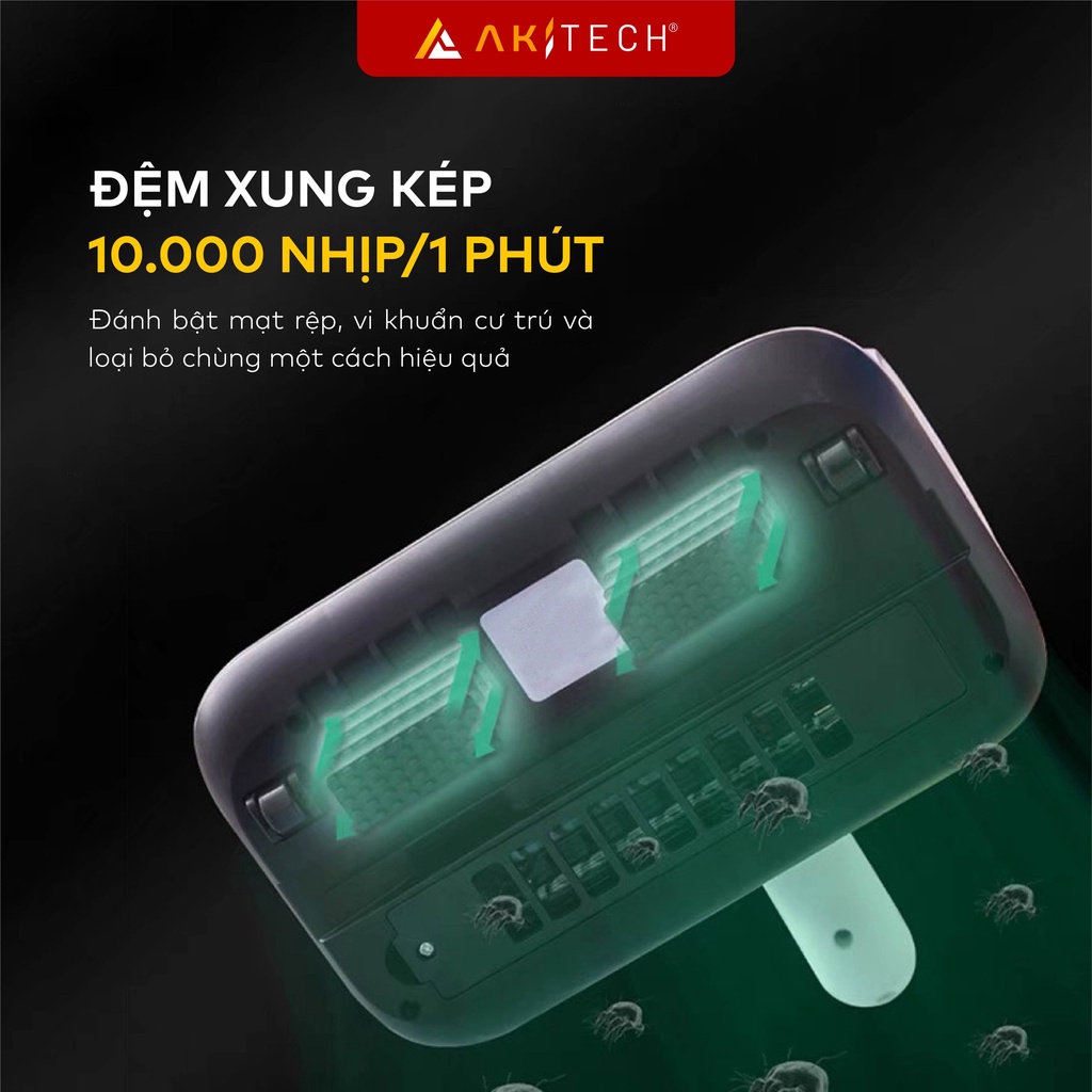 Máy hút bụi giường nệm cầm tay không dây AKI DUSTER V2, diệt khuẩn UV, pin 2500mAh, lực hút 12.000Pa