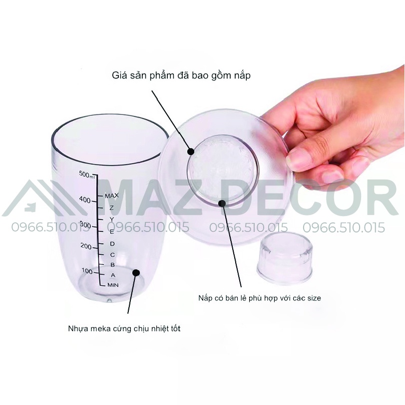 Bình lắc shaker nhựa pha chế cafe cocktail bartender 350ml-500ml-700ml-1lít