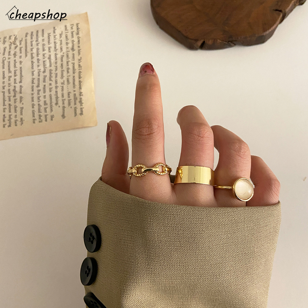 iF YOU Bộ 3 Nhẫn Mạ Vàng Đính Đá Mã Não Thời Trang