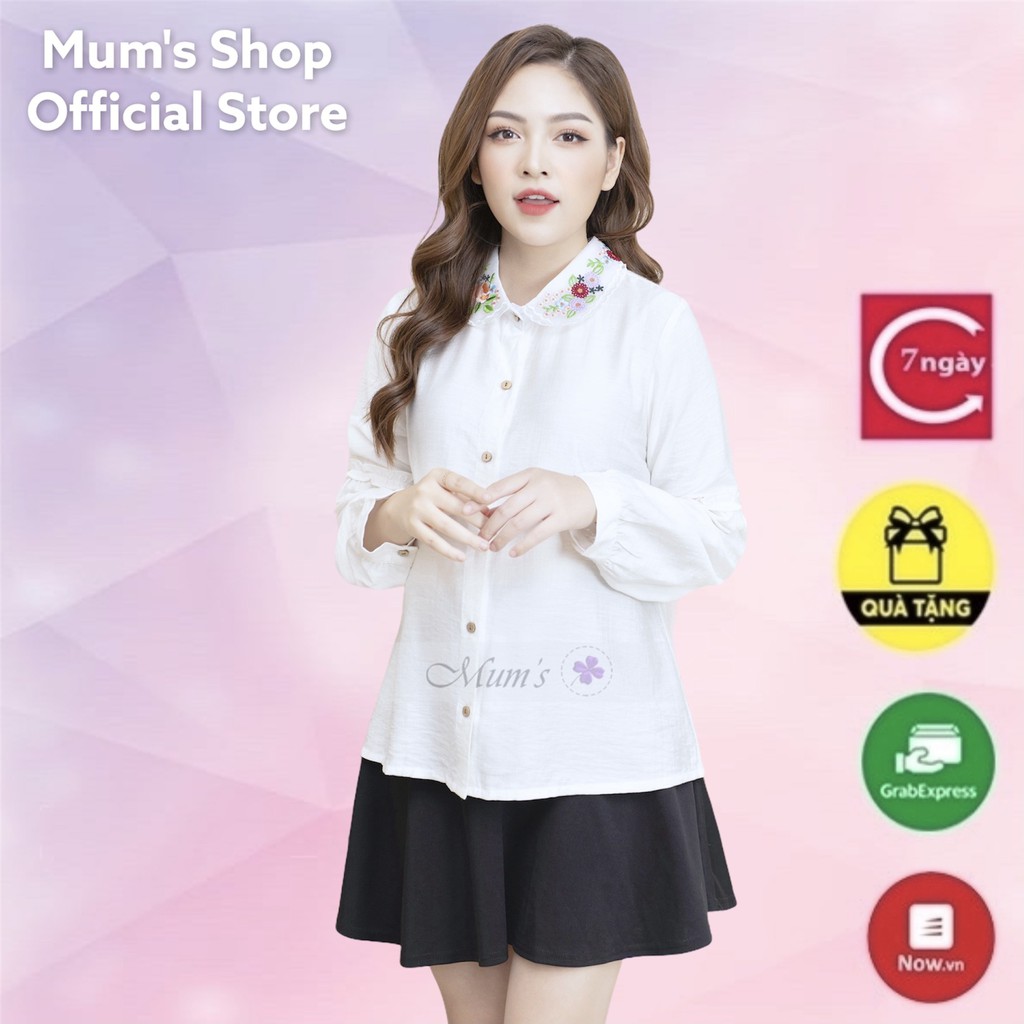ÁO BẦU 🚛FREESHIP🚛 Dáng xuông mặc bầu và sau sinh nền trắng cổ đức thêu hoa😍Thời trang bầu công sở