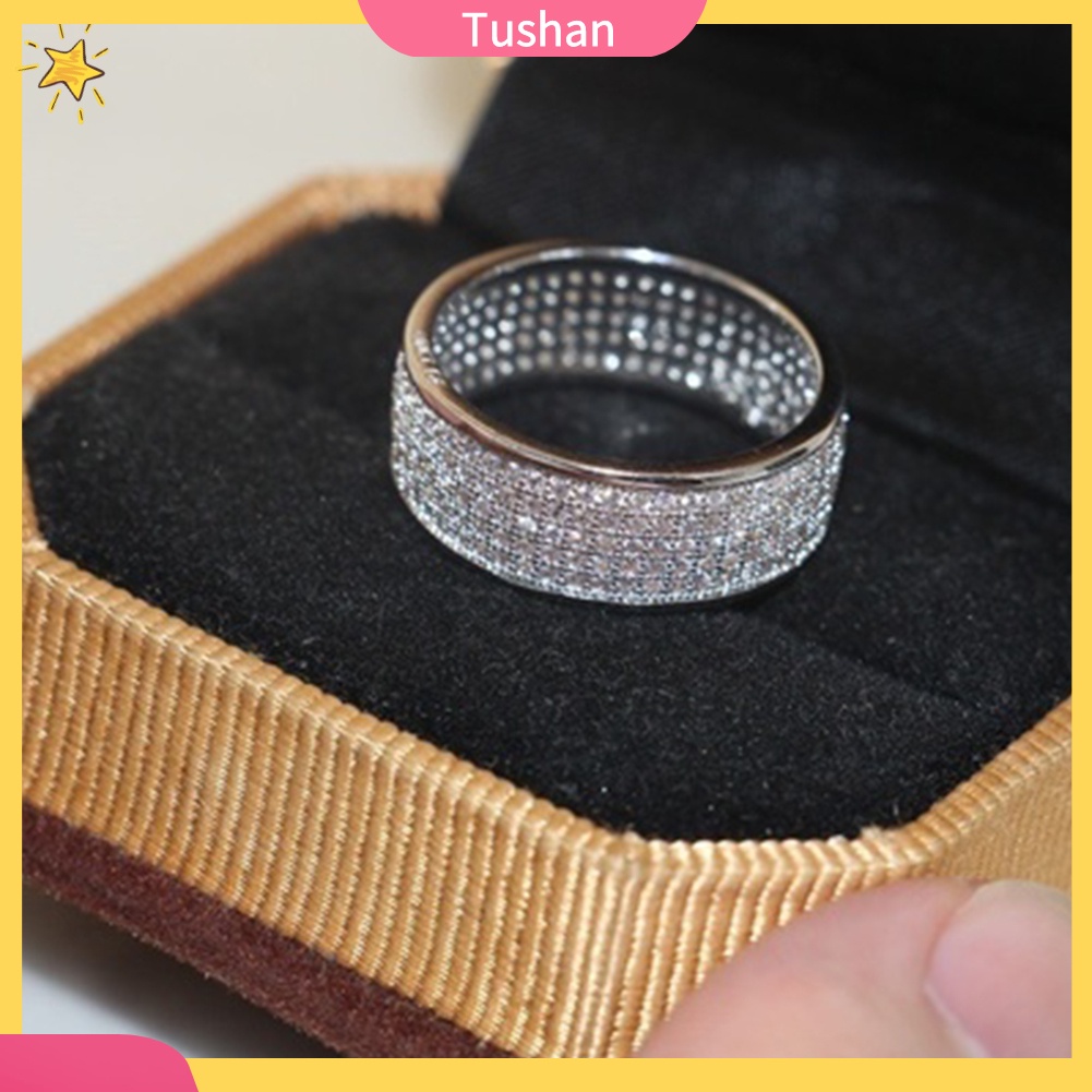 Nhẫn đính hôn 5 hàng đính kim cương nhân tạo sang trọng