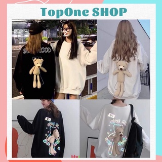 Áo nỉ kèm gấu siêu to 3 màu đen trắng xanh siêu xinh