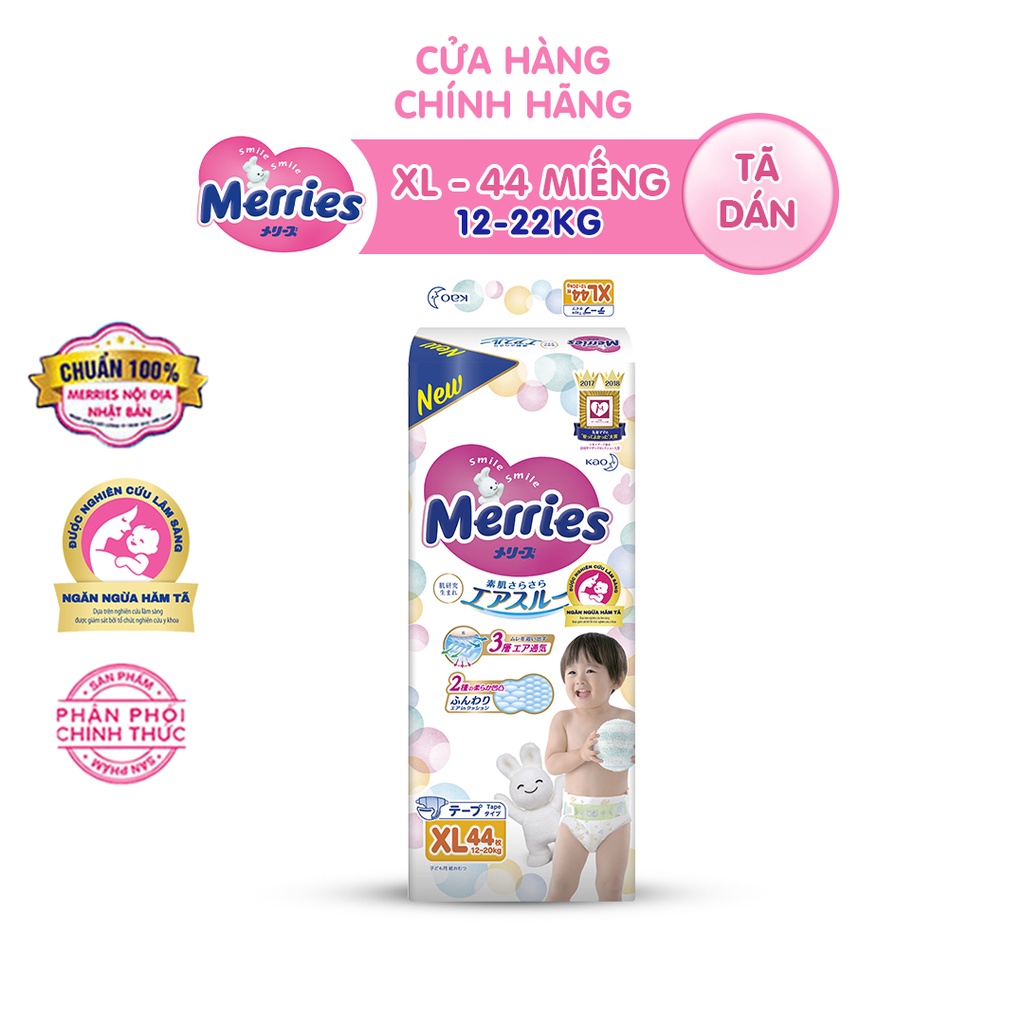 Tã/bỉm dán Merries size XL 44 miếng (Cho bé 12 - 20 kg)