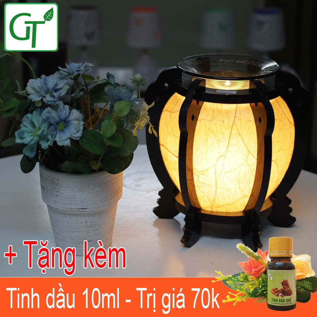 Đèn Xông Tinh Dầu Gỗ Tròn + Tặng tinh dầu trị giá 70k + Bóng dự phòng - Đèn Tinh Dầu Cao Cấp