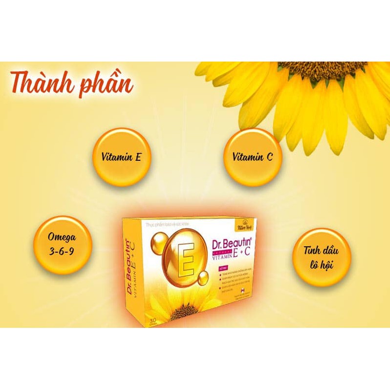 Viên uống vitamin E+ C Dr.Beautin Natural, bổ xung vitamin e, vitamin c, chống lão hoá, hỗ trợ làm đẹp và trắng da