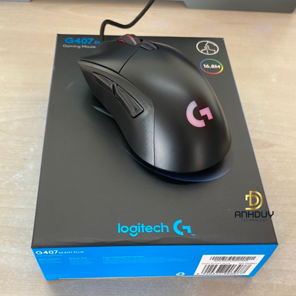 Chuột máy tính có dây Logitech G407 OEM dây bọc dù click silent Led RGB đổi màu đẹp chuyên gaming - Bảo hành 12 tháng