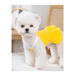 Váy đầm giá rẻ cho cả chó và mèo , váy có màu vàng chanh phối  2 dây trắng cực nổi bật dành cho bé yêu.