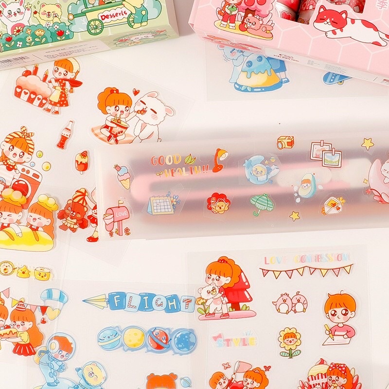 Hộp 10 cuộn washi tape và 10 tờ sticker