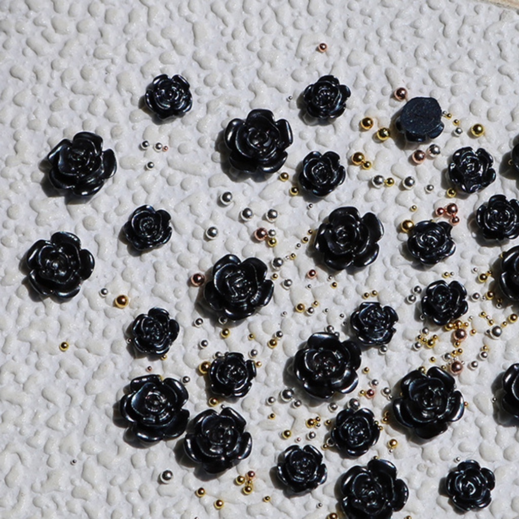 Túi 50 Bông Hoa Trà Đen Nhẹ Ba Chiều Tinh Tế Trang Trí Móng Tay Cho Nữ