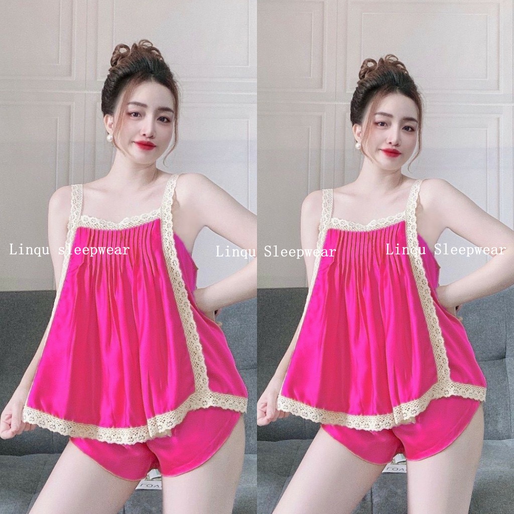 Đồ Ngủ Sexy 2 Dây - Đồ Ngủ Nữ Gợi Cảm Áo Xếp Ly Bồng Bềnh Freesize - Linqu Sleepwear
