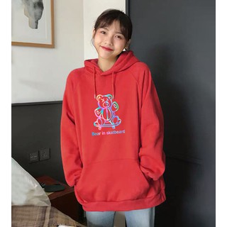 Áo nỉ hoodie phản quang gấu trượt ván, Áo khoác nỉ nam nữ họa tiết gấu dễ thương - KN27