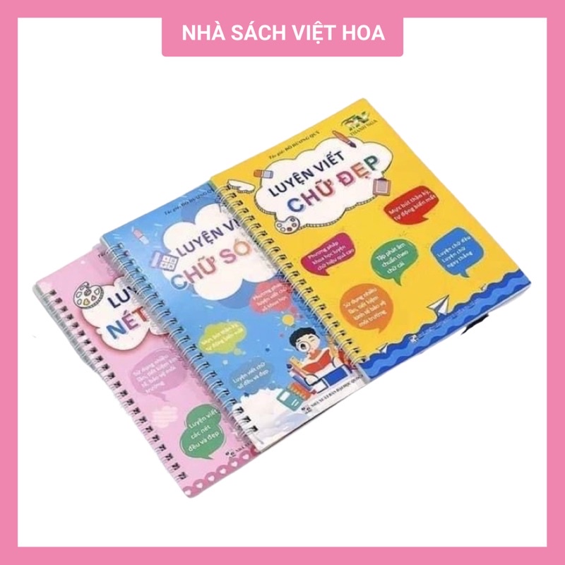 Bộ 3 vở tập viết tự xoá dành cho trẻ từ 3-5 tuổi_Tặng kèm 2 vỏ bút+6 ngòi+2 đệm bút con cá
