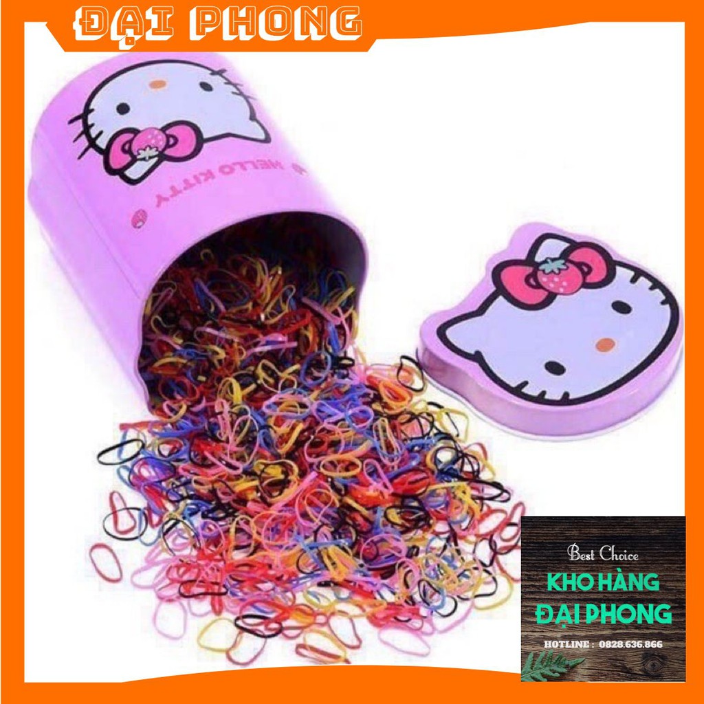 HỘP CHUN BUỘC TÓC HELO KITTY CHO BÉ, HỘP CHUN 2000 SỢI, DÂY NỊT CỘT TÓC CHO BÉ