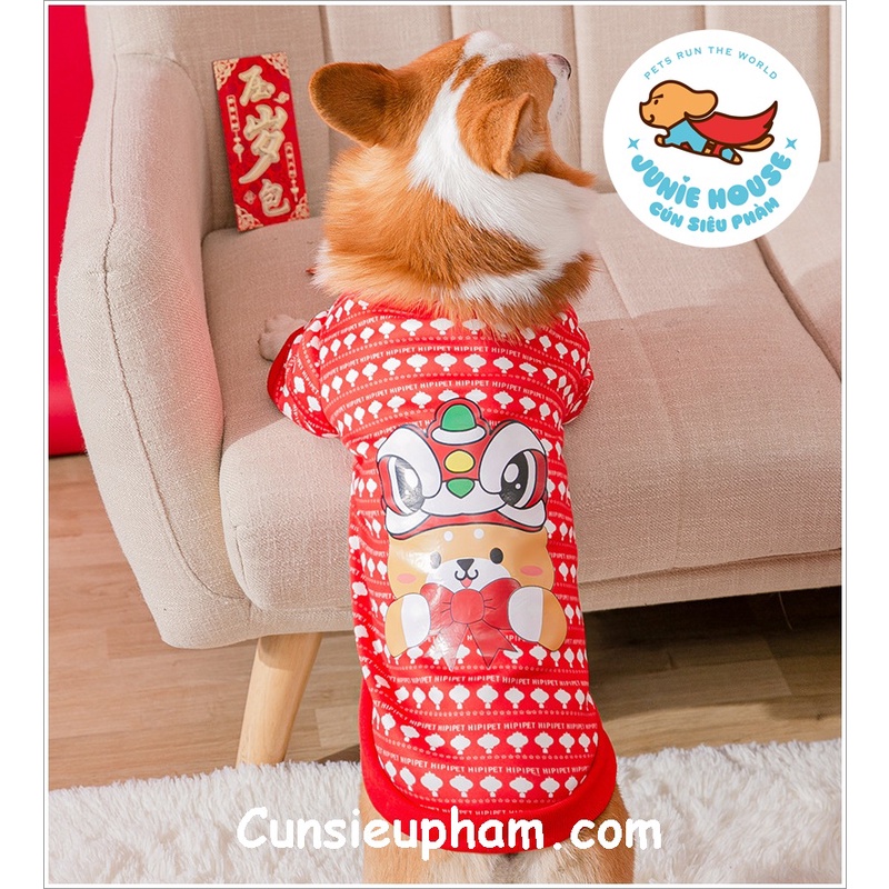 Áo thun Tết size lớn cho chó lớn Corgi Bull Husky