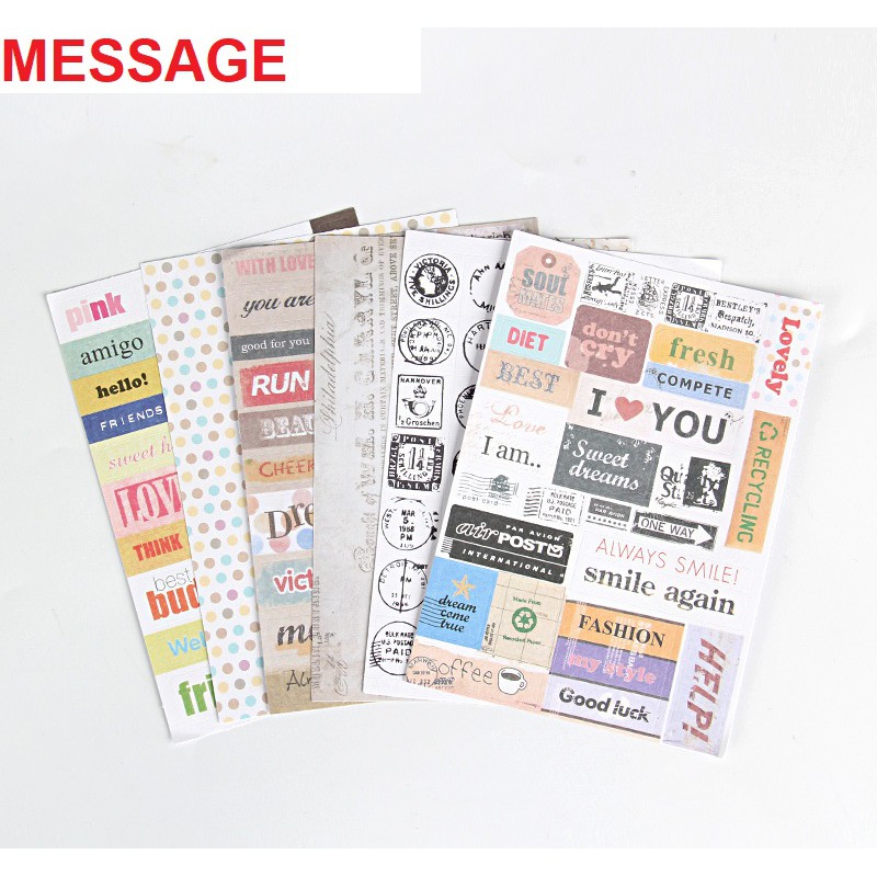 Set 6 tấm sticker mẫu tin nhắn dấu bưu điện và văn bản message