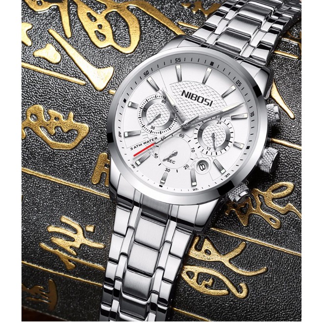 Đồng hồ nam dây thép đặc 6 kim Nibosi 2313 (fullbox)