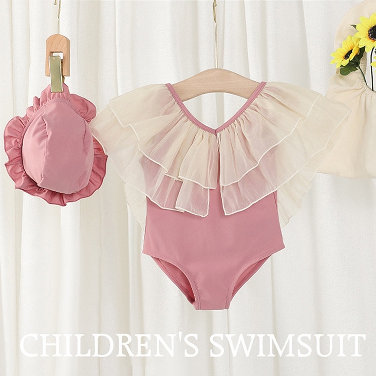 Bộ Đồ Bơi Một Mảnh Hai Dây Viền Lưới Phong Cách Phương Tây Hàng Mới Cho Bé Gái Đi Biển