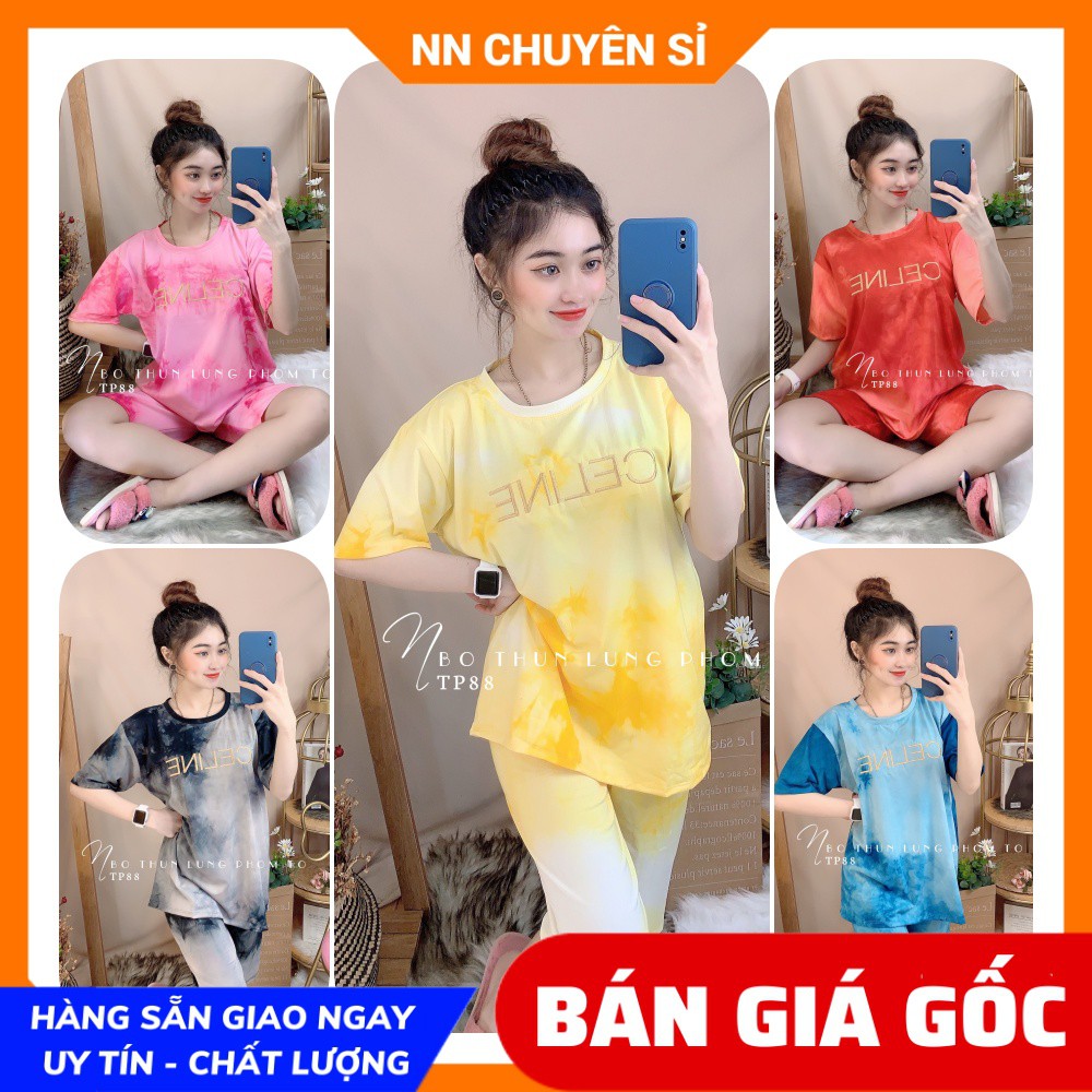 Đồ bộ thun lửng phom to loang màu mặc nhà cực xinh TP88 ⚡Ảnh thật⚡ Đồ bộ nữ